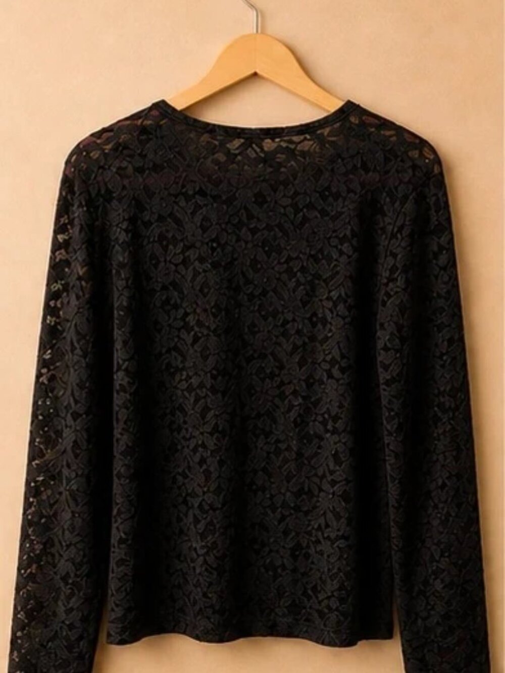 Gap NWT Dark Brown Lace Henley Top L Sheer Floral Long Sleeve Feminine Chic - Picture 2 of 5